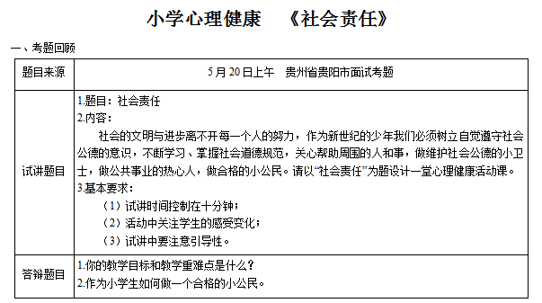 2018上半年小学心理健康教师资格证面试真题(第三批)考题回顾1